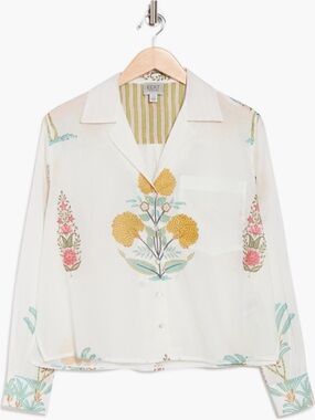 Edit by Jason Wu Floral Print Button Front Blouse Size Small Boho Cottagecore